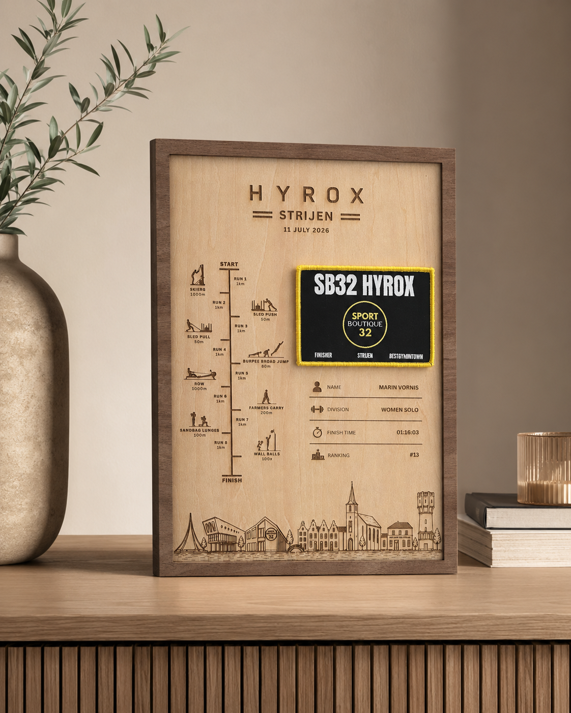 Gepersonaliseerd Finisher Display Strijen met Skyline Verticaal