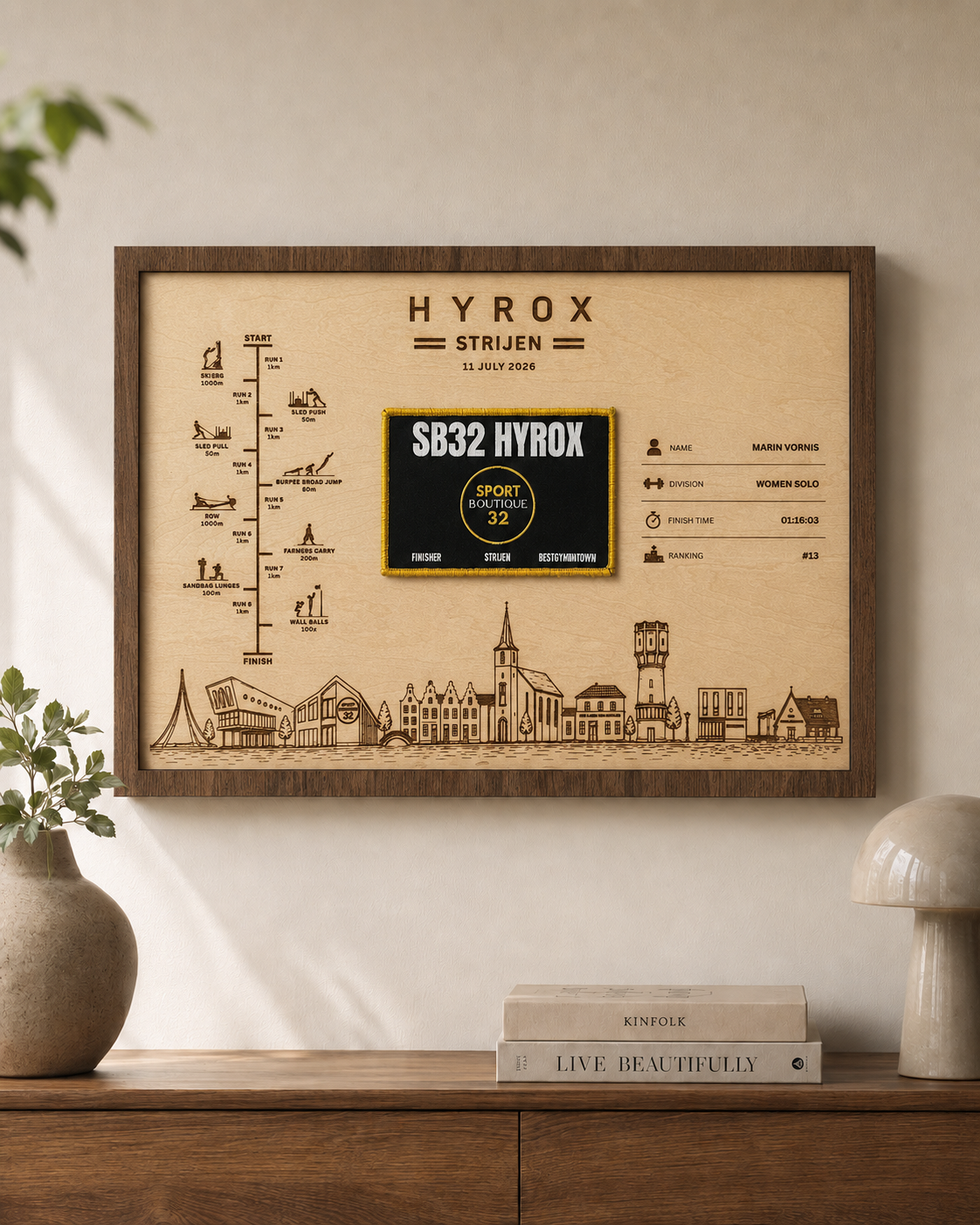 Gepersonaliseerd Finisher Display Strijen met Skyline Horizontaal