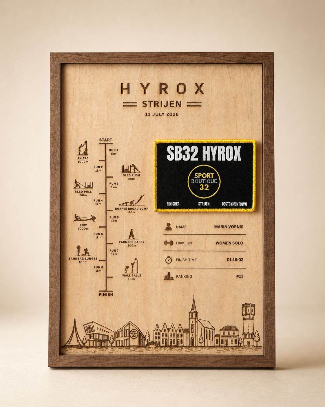 Gepersonaliseerd Finisher Display Strijen met Skyline Verticaal
